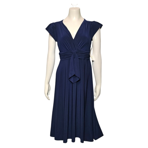 NWT Evan Picone Dress Flowy Royal Blue Midi Sinched Empire Waist Zip Up sz 4 - Picture 1 of 13